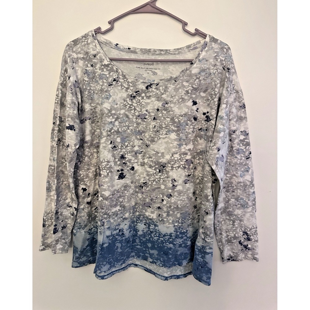 Pure J. Jill Top Medium Gray Blue Ombre Tunic Pima Cotton 3/4 Sleeve Abstract M